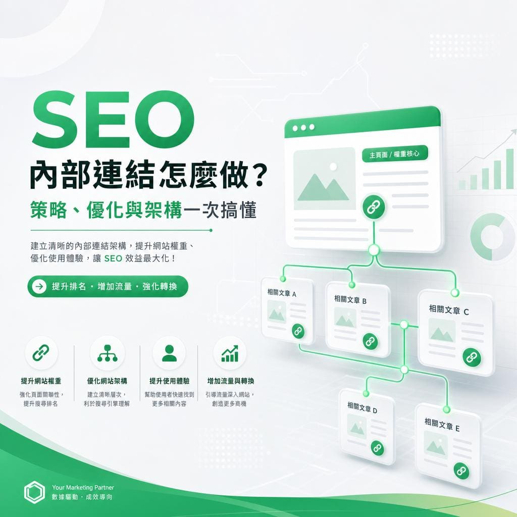 Infographic about internal linking for SEO with a green color theme, showing a website diagram and related article blocks linked together for better rankings.